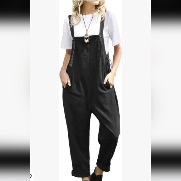 YESNO Women Casual Loose Bib Pants Overalls Baggy Cotton Harem Jumpsuits Rompers - Picture 1 of 3